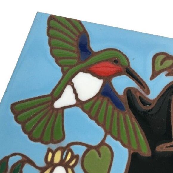 Tile Trivet Earthtones Hummingbird Southwest Hand Painted Ceramic Wall Decor - Picture 6 of 8